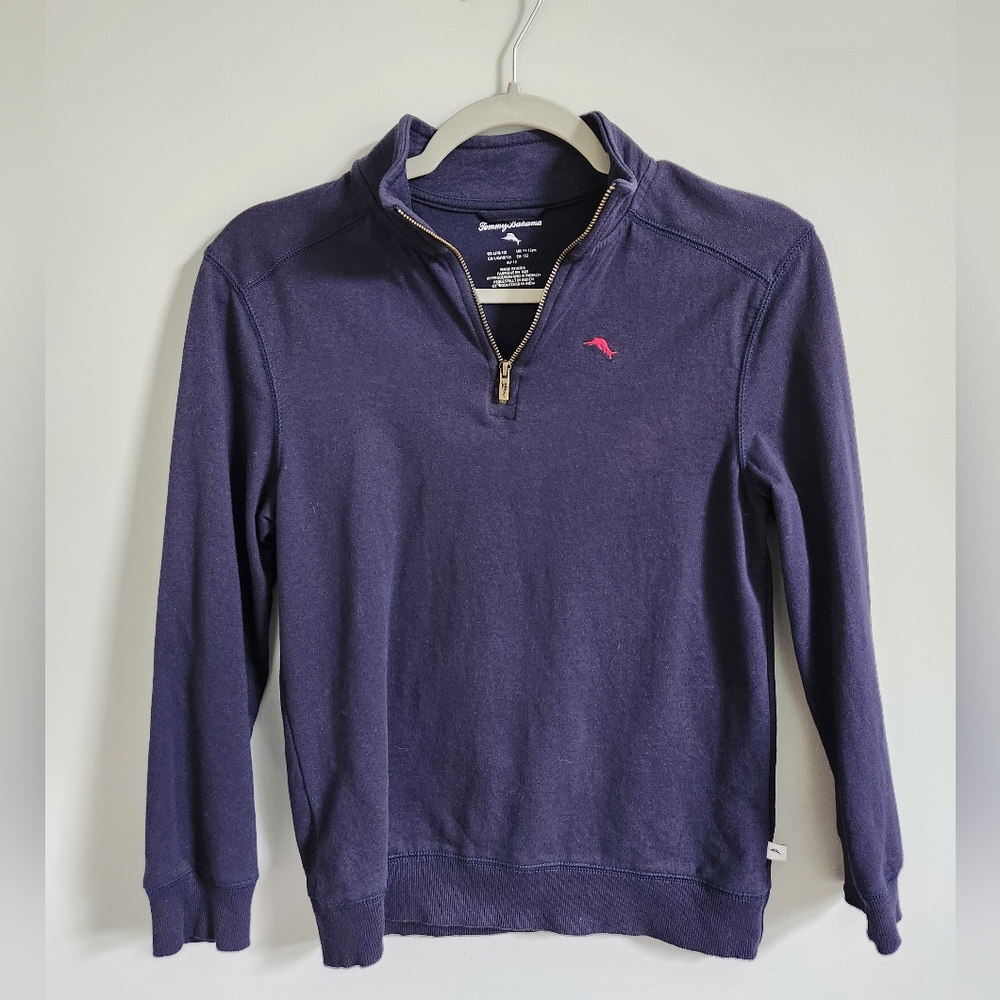 Tommy Bahama Unisex Navy Blue 1/4 Zip Mock Neck Sweatshirt sz 10/12